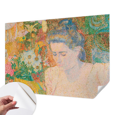 Peel and stick wallpaper mural with a floral portrait design