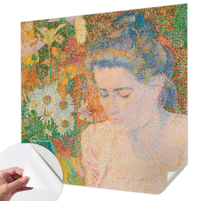Peel and stick wallpaper mural with a floral portrait design
