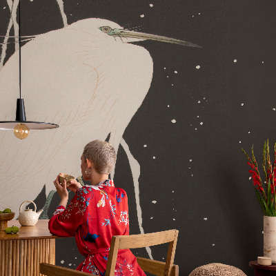Peel and stick wall mural with a winter bird design