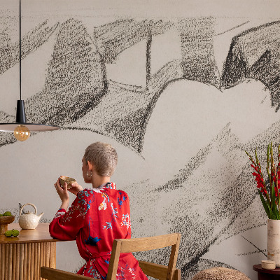 Self-adhesive wall mural featuring a reclining figure