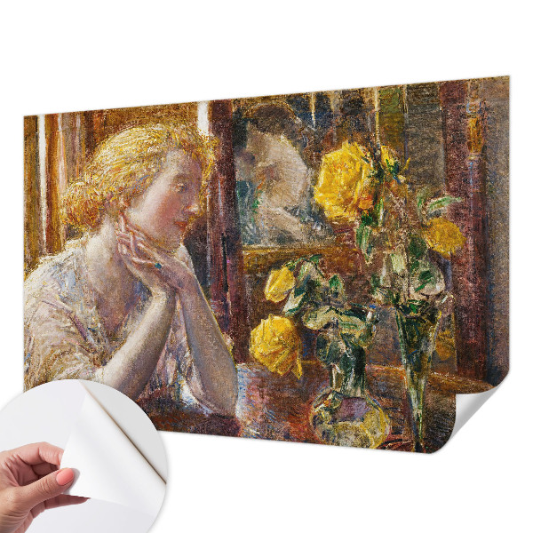 Stick-on wall mural featuring a woman surrounded by roses