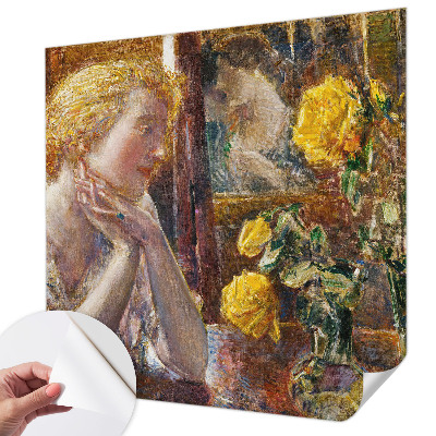Stick-on wall mural featuring a woman surrounded by roses