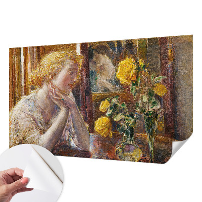 Stick-on wall mural featuring a woman surrounded by roses
