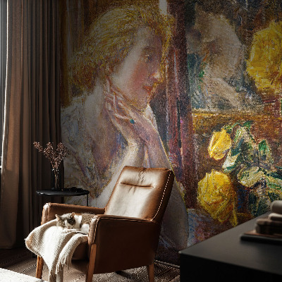 Stick-on wall mural Woman with Roses