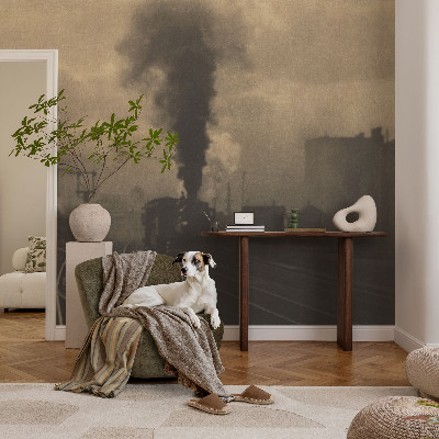 Peel and stick wall mural for living room with an industrial landscape design