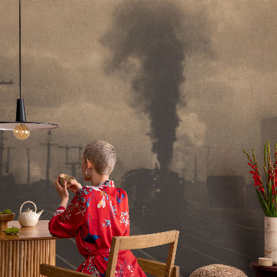 Peel and stick wall mural for living room with an industrial landscape design