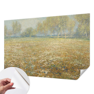 Removable wall mural wallpaper with a blooming field design