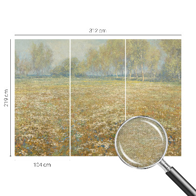 Removable wall mural wallpaper with a blooming field design