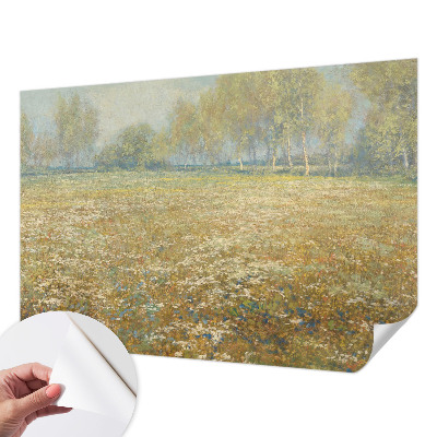 Removable wall mural wallpaper with a blooming field design