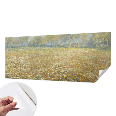 Removable wall mural wallpaper with a blooming field design