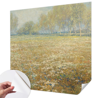 Removable wall mural wallpaper with a blooming field design