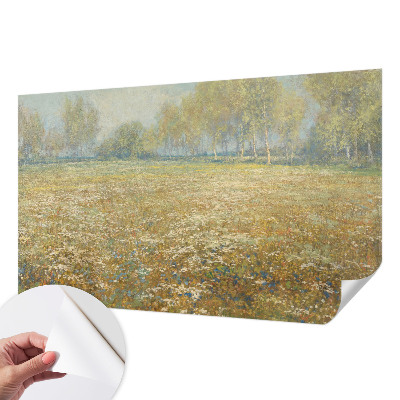 Removable wall mural wallpaper with a blooming field design