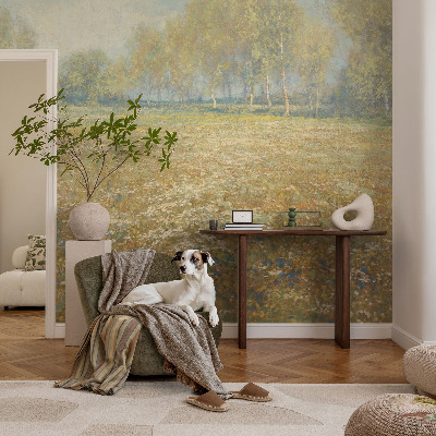 Removable wall mural wallpaper with a blooming field design