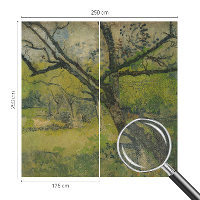 Peel and stick wall mural for bedroom with a green landscape design