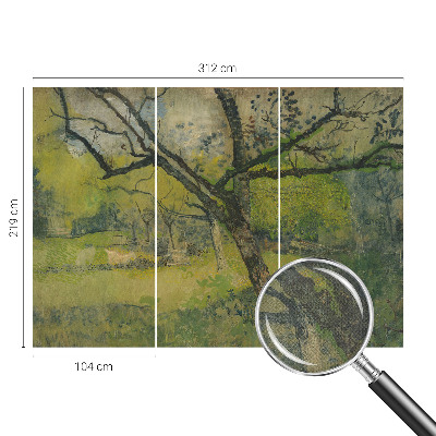 Peel and stick wall mural for bedroom with a green landscape design