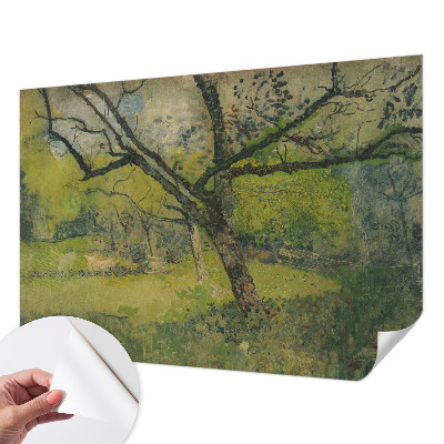 Peel and stick wall mural for bedroom with a green landscape design