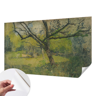 Peel and stick wall mural for bedroom with a green landscape design