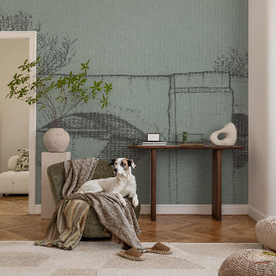 3D wall mural with an arch bridge design
