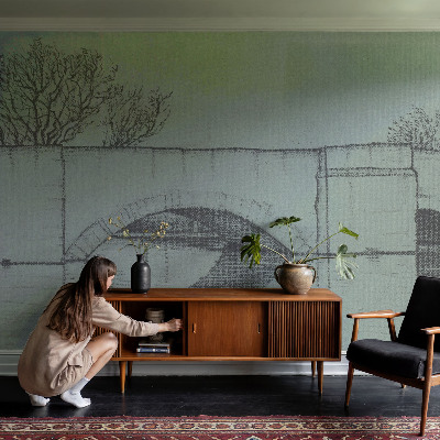 3D wall mural with an arch bridge design