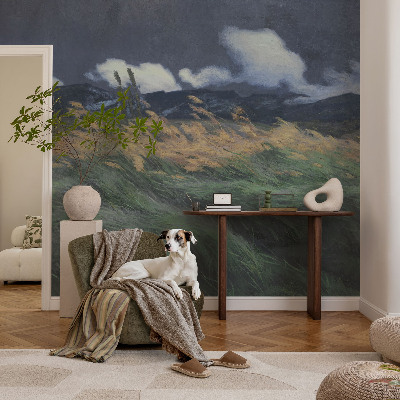 3D photo wallpaper mural with a blown grasses design