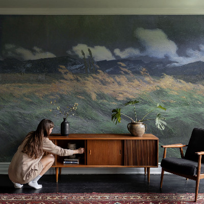 3D photo wallpaper mural with a blown grasses design