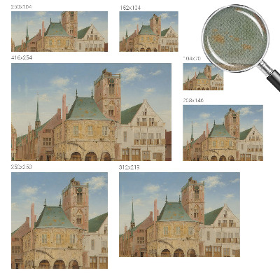 Nursery wall mural featuring a historic town hall design