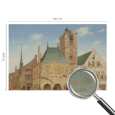 Nursery wall mural featuring a historic town hall design