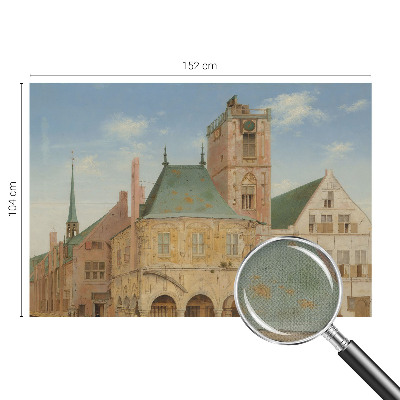 Nursery wall mural featuring a historic town hall design