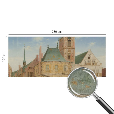 Nursery wall mural featuring a historic town hall design