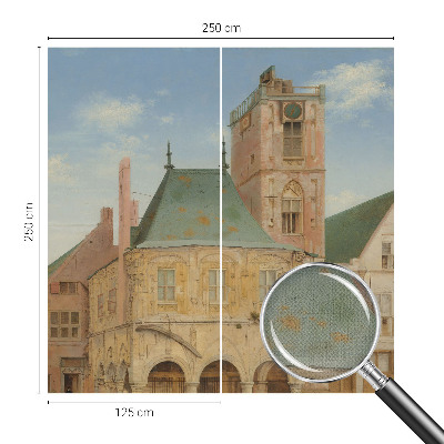 Nursery wall mural featuring a historic town hall design