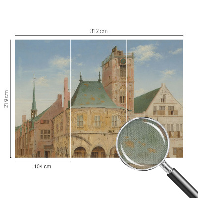 Nursery wall mural featuring a historic town hall design
