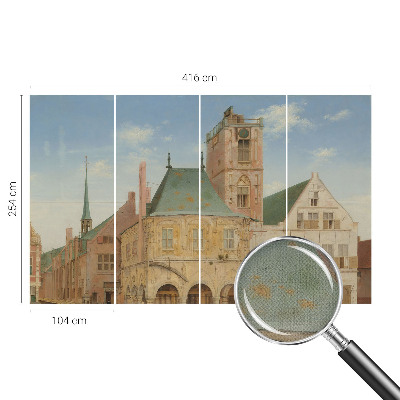 Nursery wall mural featuring a historic town hall design