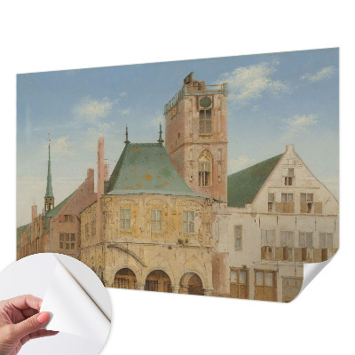 Nursery wall mural featuring a historic town hall design