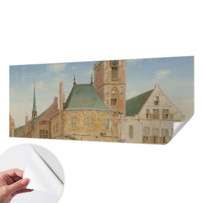 Nursery wall mural featuring a historic town hall design