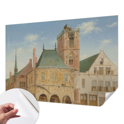 Nursery wall mural featuring a historic town hall design