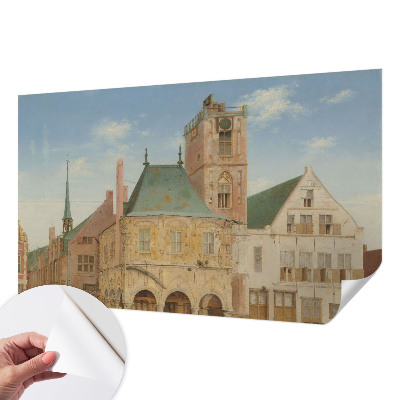 Nursery wall mural featuring a historic town hall design