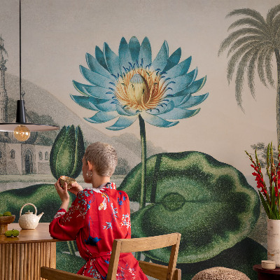 Baby room wall mural with an exotic landscape design