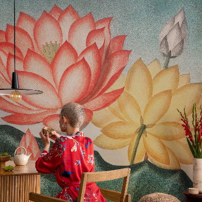 Peel and stick wall mural with a lotus flower design