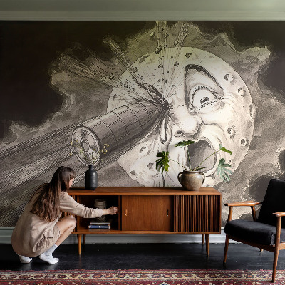 Peel and stick wallpaper mural with a cosmic collision design