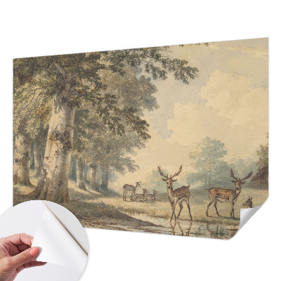 Stick-on wall mural with a peaceful forest scene