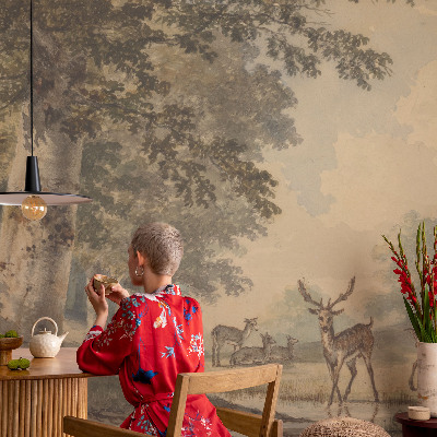 Stick-on wall mural with a peaceful forest scene