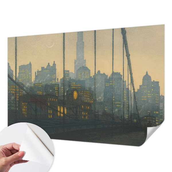 Peel and stick wall mural for kids' room with an evening city panorama design
