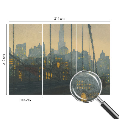 Peel and stick wall mural for kids' room with an evening city panorama design