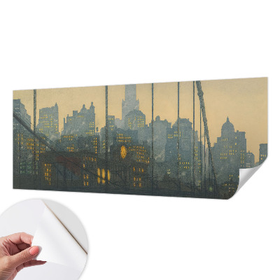 Peel and stick wall mural for kids' room with an evening city panorama design