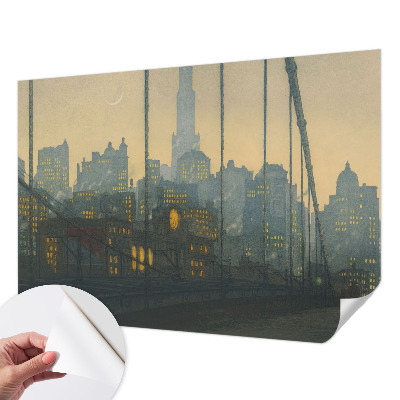 Peel and stick wall mural for kids' room with an evening city panorama design
