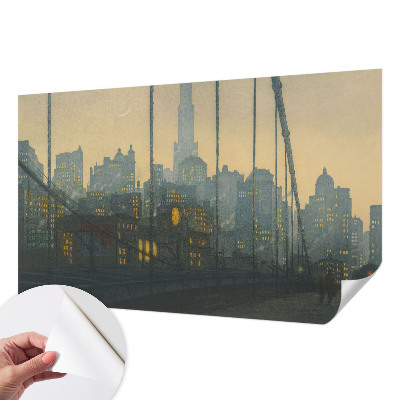 Peel and stick wall mural for kids' room with an evening city panorama design