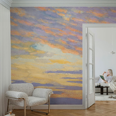 Removable wall mural with a pastel sky design