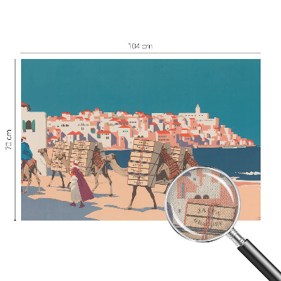 Peel and stick wall mural featuring a camel caravan motif for the living room