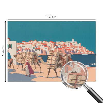 Peel and stick wall mural featuring a camel caravan motif for the living room