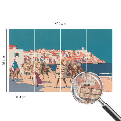 Peel and stick wall mural featuring a camel caravan motif for the living room